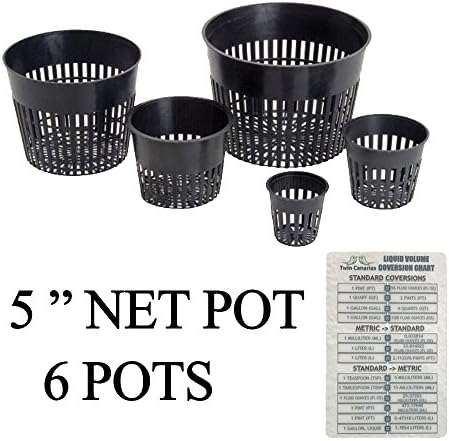 Hydroponic Net Cup Pots + Twin Canaries Chart - 5” Net Pot - 6 Pots