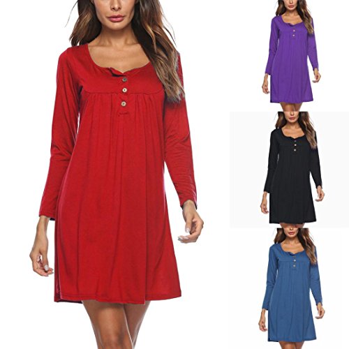 Scalingâ¤Dress for Women Maxi Dresses, Women's Casual Solid Long Sleeve Dress Loose Button V-Neckline Mini Dress (Black, S)