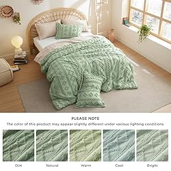Bedsure Tufted Boho Comforter Set King - Sage Green