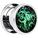 Body Candy Stainless Steel Steampunk Gears Glow in the Dark Screw Fit Plug Pair 00 Gauge