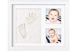 Novarena Baby Handprint, Footprint Ornament Keepsake Picture Frame, Newborn Bundle, 2 EASELS, 4 Ribbons & 3 Paint Tubes Clay Casting Kit Baby Shower Boy Girl, 11.1” x 9.09”, Clay & Picture Frame Kit