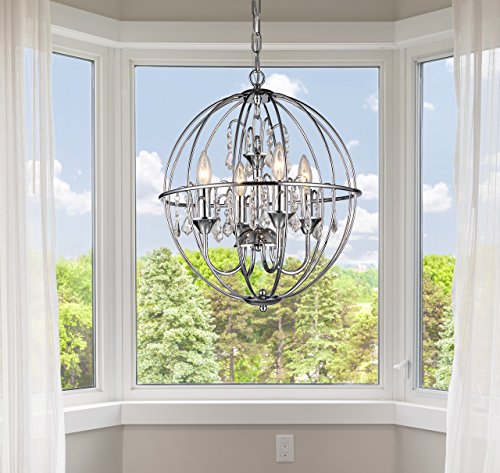 Whse of Tiffany RL8122CH Avee 4-Light Crystal Spherical Chandelier, 16.5", Chrome