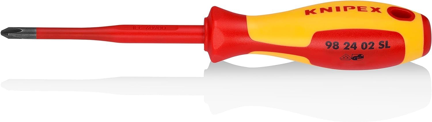 KNIPEX Screwdriver (Slim) for Cross-Recessed Screws Phillips Insulating Multi-Component Handle, VDE-Tested 212 mm, 98 24 02 SL