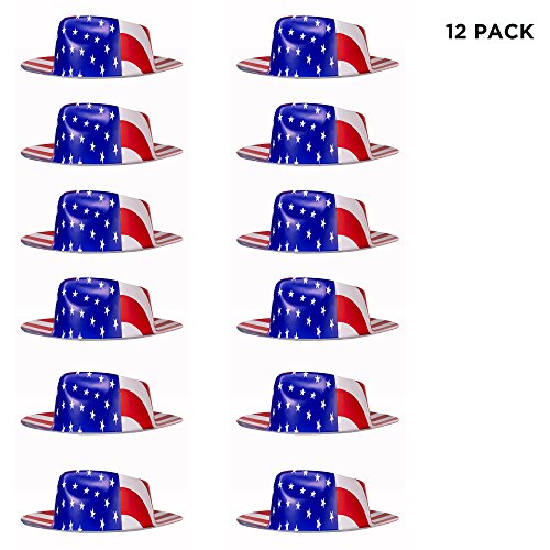 Patriotic USA Plastic Fedora Hats Bulk 