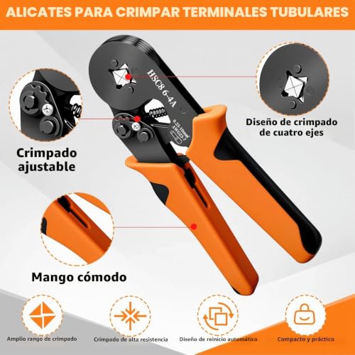 Crimping Tool Electrical Terminals with 1250 Pieces Terminals, Self-Adjusting Crimping Tool with Ratchet 0.25-10 mm², Professional Crimping Pliers, Electrician Tool Kit for Electrical Cables