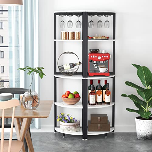 Tribesigns Corner Shelf, Corner Wine Rack with Glass Holder, 5 Tier