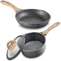 JEETEE Pots and Pans Set Nonstick, 11 Inch Frying Pan & 2.5QT Saucepan with Lid, Stone Coating Skillet and Soup Pot with…
