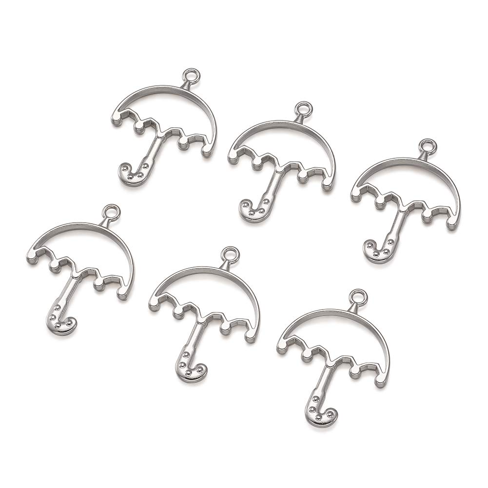 PandaHall 10pcs Alloy Umbrella Open Back Bezel Pendants Silver Hollow Frame Pendant for DIY Resin Jewelry Making