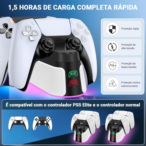 Base de Carregamento Rápido Duplo, Estação Suporte de Carregador para Controles Sem Fio, Base Pesada e Ancoragem Segura, Design Compacto, Dock USB-C com Indicador LED