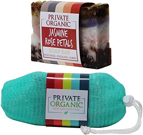 All Natural Artisan Vegan Bar Soaps - USDA Certified Organic- Handmade in the USA- Exfoliating & Moisturizing- Beautiful Scent- Best For Body/ Face/ Hand - With Soap Saver Pouch (Jasmine Rose Petals)