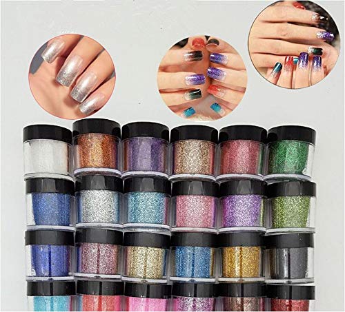 HitHopKing 24 Color Glitter Powder Acrylic Powder Set for Nail Art 3D DIY Tips decoration