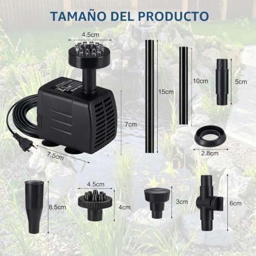 Submersible Pump for Outdoor Fountain 800L/H with LED Light, 16W Silent Water Pump with Filter for Pond, Fountain and Waterfall, Adjustable Flow for Garden, Stream and Aquarium