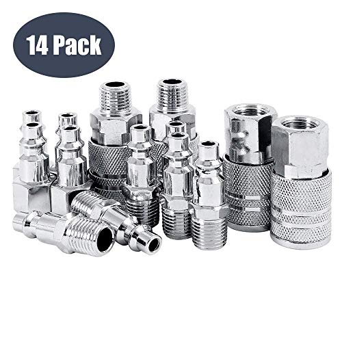 Wrightus 14 PCS 1/4" Air Coupler and Plug Kit, Quick Connect Air Hose Fittings, Pneumatic Coupler Quick Fitting, Industrial Solid Galvanized Iron Quick Connect Set