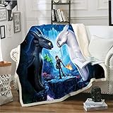 lwfushi How to Train Your Dragon Blanket 3D Cartoon Print Blanket Warm Sofa Blanket Kids and Adults Leisure Wear Blankets Super Soft Sherpa Fleece Blankets (Kids 51