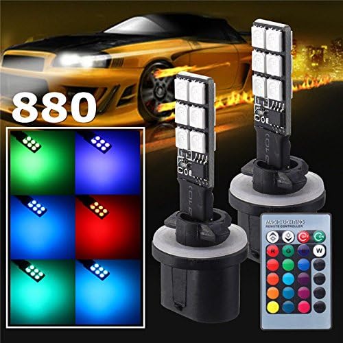 2PCS LED Fog Lights Bulbs, dingdangbell RGB 5050 27SMD 7 Color Car Headlight Fog Light Lamp Bulb with Remote Control (880)