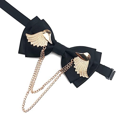 STARIMCARBON Men's Adjustable Golden Metal Wings Bowtie Double Layer Necktie Bow Tie for loafers men's best ball party gift-Black