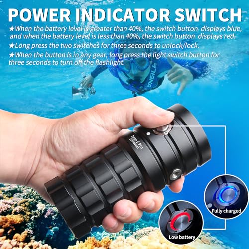 LetonPower Turbo S Pro Diving Lamp 13000 Lumens - Professional Underwater Video Light, with CRI 95, 3000K-6500K, Waterproof 120m, USB-C Charging for Water Sports and Professional Diving