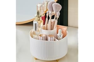 POSHIGE Makeup Organizer for Vanity, 360° Rotating Makeup Organizer, Large Capacity Cosmetic Display Case, Cosmetic Organizer with Brush Holder for Lotion Lipsticks Skincares
