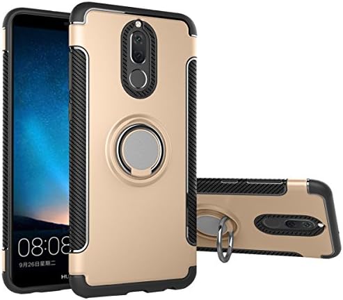 Coolke Dual Layer Shockproof TPU Silicone + PC Hard Back shell 360 Rotating Ring Grip Holder Kickstand with Back Magnetic Circle Protective Case Cover for huawei mate 10 lite - Golden