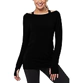 Muzniuer Long Sleeve Workout Shirts-Off Shoulder Long Sleeve Yoga Sports Long T-Shirt Activewear with Thumb Hole