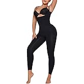 Takusun Women Open Bust Full Bodysuit Tummy Control Shapewear Workout Yoga Jumpsuit Body Shaper Butt Lifter Thigh Slimmer