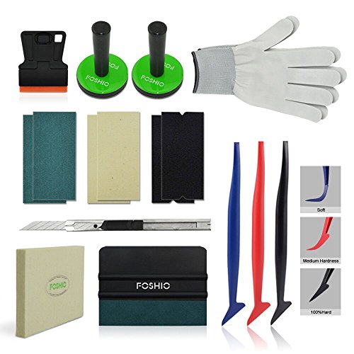 FOSHIO Car Wrap Vinyl Vehicle Film Tool Kit with Film Scrapers, Wool squeegee, Vinyl Cutters, Tint Magnet holders, Gloves,3 Kinds of Squeegee Felts and Flexible Micro Squeegee