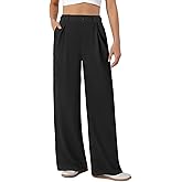 COPYLEAF Womens Dress Pants Wide Leg Stretchy Work Pants with Pockets Elastic Waist Pleated Front Business Casual Slacks