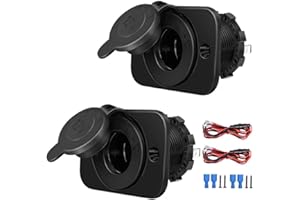 Riseuvo 12V Cigarette Lighter Socket, 2-Pack Waterproof Power Outlet Socket for Car/Truck/RV/ATV/Motorcycle/Boat (Wire Fuse DIY Kit)