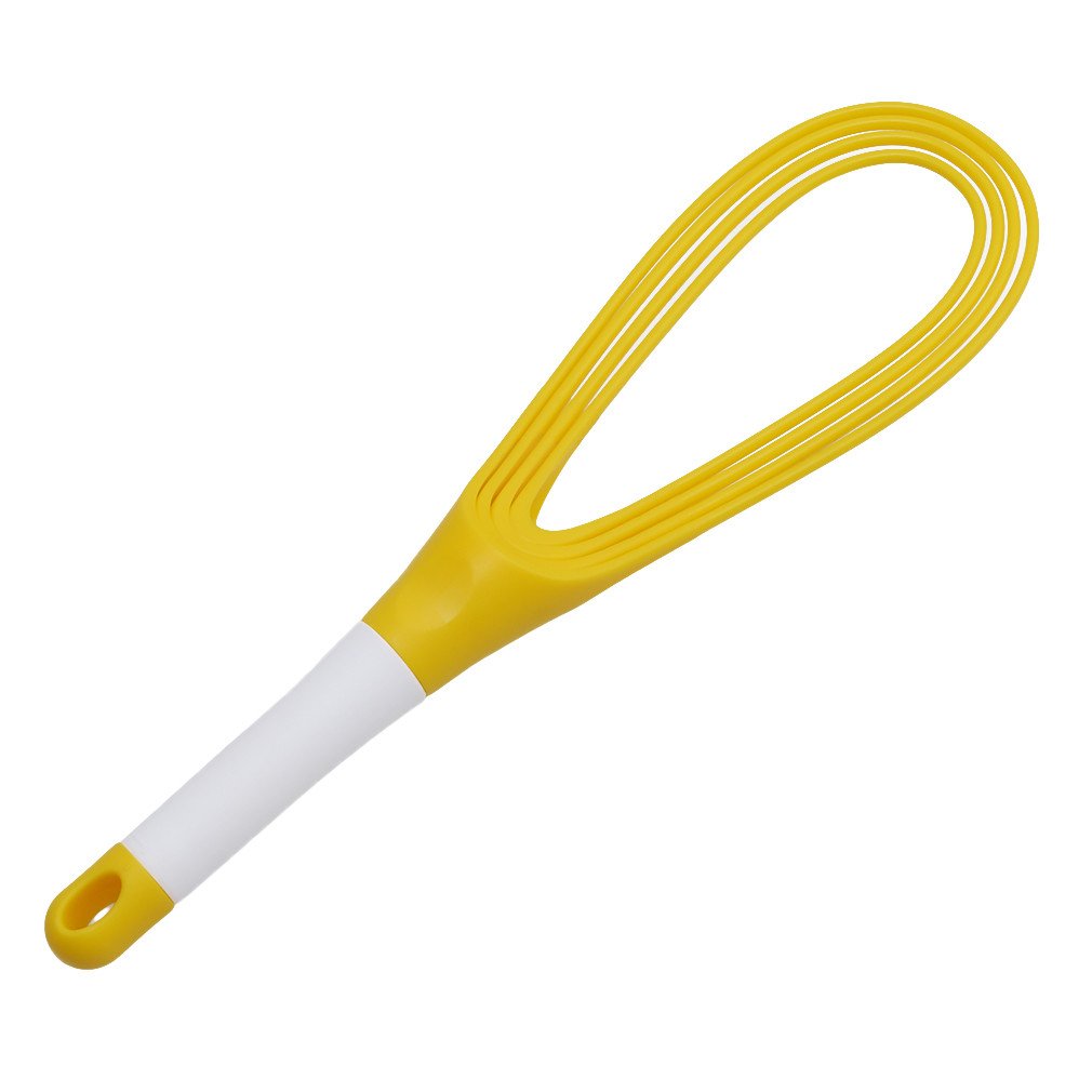 Egg Whisk Drop-shaped Flat Silicone Coated Cooking Egg Beater Mixer Whisk Tools (Yellow)