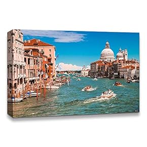 Canvas Wall Art Beautiful Landscape Grand Canal, Venice, Italy Painting Artwork for Home Prints Framed - 12x18 inches