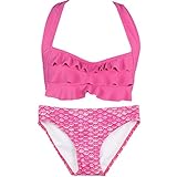 Fin Fun Mermaid Girls Sea Wave Bikini Set, Pink Top, Malibu Pink Bottom, Medium