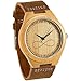 WONBEE Bamboo Wood Watches Cowhide Leather Strap Unisex,Bonus 2 Wooden Bead Bracelets