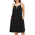 MONNURO Women's Full Slip Sleeveless Plus Size Sleepwear Night Dress V Neck Button Nightshirts with Pockets