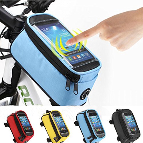 JOY COLORFUL Bicycle Bags Bicycle Front Tube Frame Cycling Packages 4.2,4.8,5.5 inches Touch Screen Mobile Phone Bags Professional Bicycle Accessories (Blue, Medium)