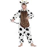 ACOGNA Cow Onesie Kids Costume for Girls Plush Animal One Piece Pajamas Halloween Christmas Cosplay Teen Sleepwear