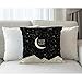 Moslion Moon Pillows Decorative Throw Pillow Cover Case Night Sky Moon Stars Mountain Good Night Quote Cotton Linen Pillow Case 18 x 18 Inch Square Cushion Cover for Sofa Bedroom Black White