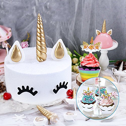 Kabi 5PCS Unicorn Silicone Cake Toppers Mold Set for Baking Cake Decoration Making Sugar Craft Candy Chocolate,with Unicorn Cupcake Toppers & Wrappers Double Sided 12 Sets