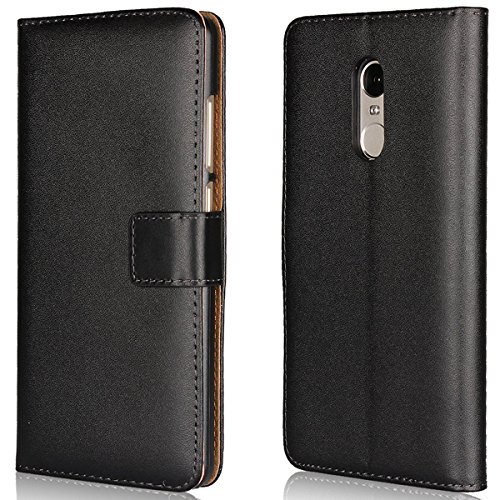 Xiaomi Redmi Note 4X / Note 4 Case, Cavor Genuine Leather Flip Wallet Phone Cover with Magnet Closure, Credit Card Slots and Kickstand TPU Inner Full Body Protective Case - Black