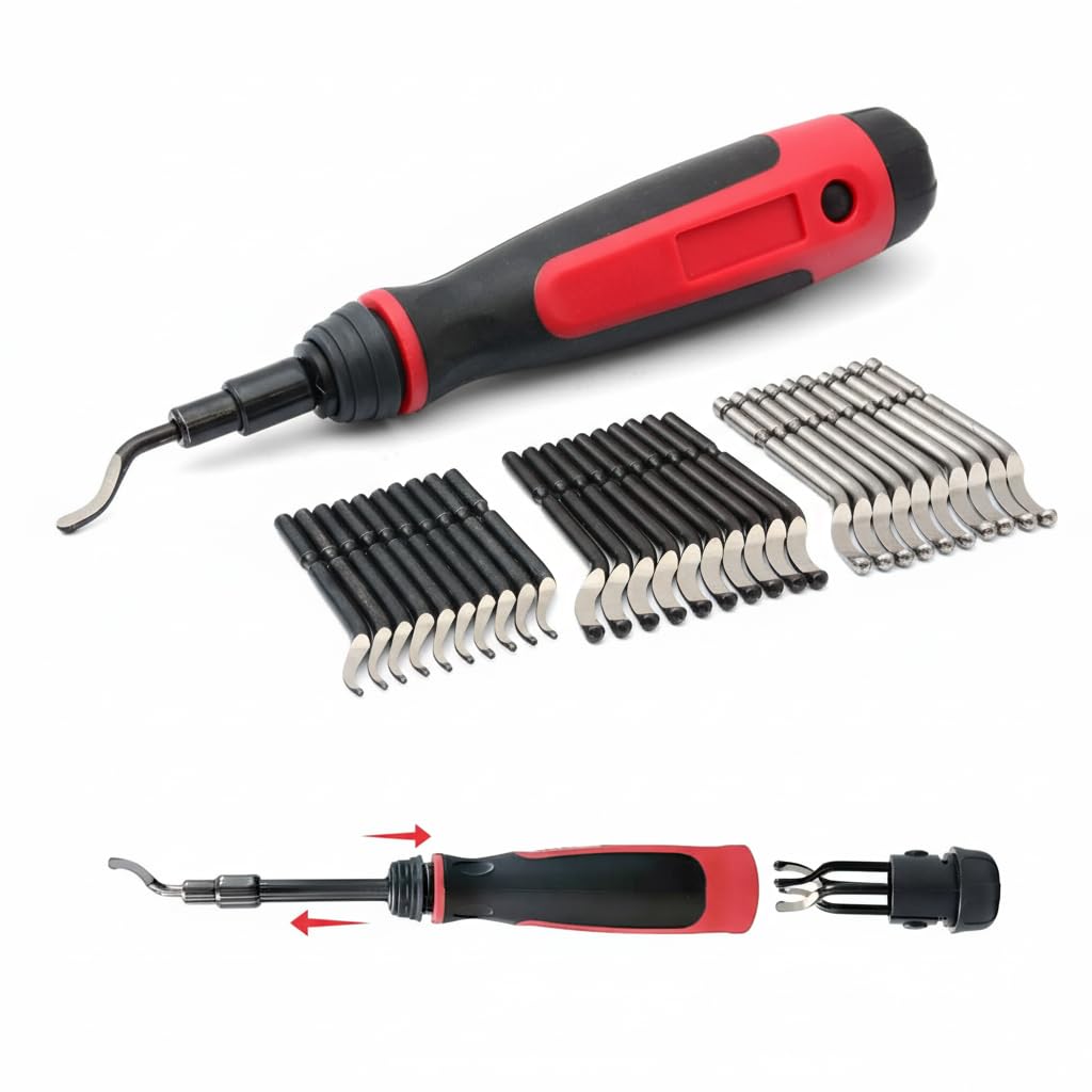 AFA Tooling Long Reach Extendable Neck Deburring Tool with 31 Assorted High-Speed Steel Rotary Burr Removal Blades | Works on Copper Pipes, Metal, Resin, PVC, and 3D Printed Plastic Edges