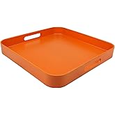 SforGUVA Square Orange Decorative Serving Tray with Handles, Versatile Ottoman Tray for Coffee Table, Entertaining, Outdoor Patio, Living Room, 13”*13”*1.6”