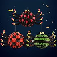 AYUQI Halloween 3 Pack Paper Lanterns Hanging 3D Spider Folding Paper Lantern for Halloween Party Decorations