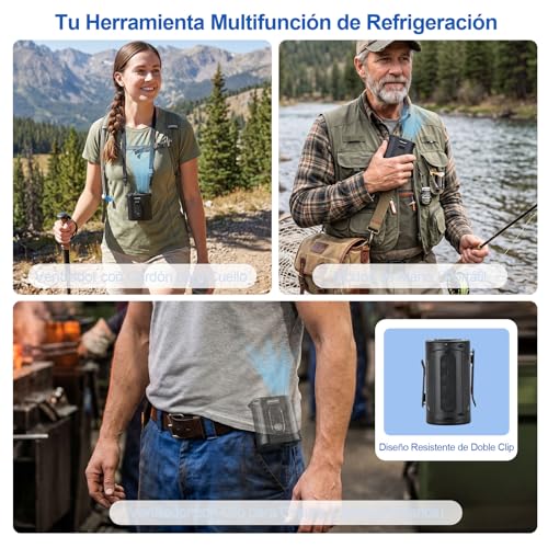 CAMULAND Ventilador de Cintura Recargable 16000mAh, 5 Velocidades con Clip para Cinturón, Linterna LED y Banco de Energía, Multifunción para Construcción, Camping, Jardinería y Exteriores, 9*6*9,5 cm | Clip Cinturón, Linterna LED, Banco de Energía 16000mAh, Portátil Obra, Camping, Jardín, Exterior, 9x6x9.5cm, Manos Libres