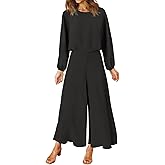 ROYLAMP Women's Summer 2 Piece Outfits Round Neck Crop Basic Top Cropped Wide Leg Pants Set Jumpsuits