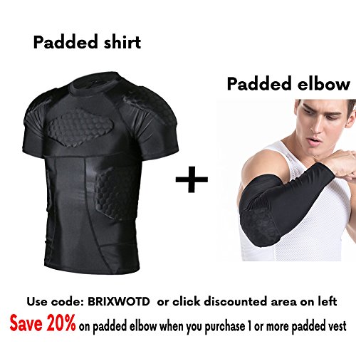 image for DGXINJUN Padded Compression Shirt Rib Chest Shoulders Back Thighs and 