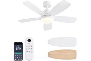 GJeg Ceiling Fans with Lights, 42 Inch Low Profile Ceiling Fan with Lights and Remote Control, LED Dimmable DC Reversible, 8 Speed, Noiseless, Modern White Ceiling Fan for Bedroom, Indoor/Outdoor Use