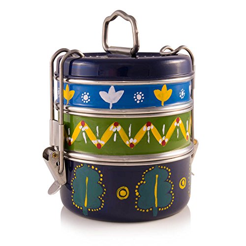 Handpainted 3 Tier Madhubani Motifs Indian-Tiffin Box