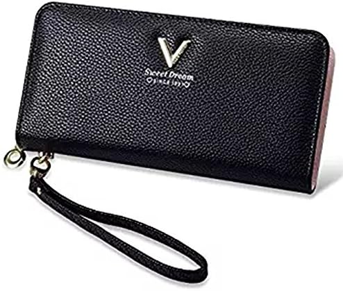 Women Wallet PU Leather Zipper Long Purse Credit Card Clutch Holder Strap Handbag