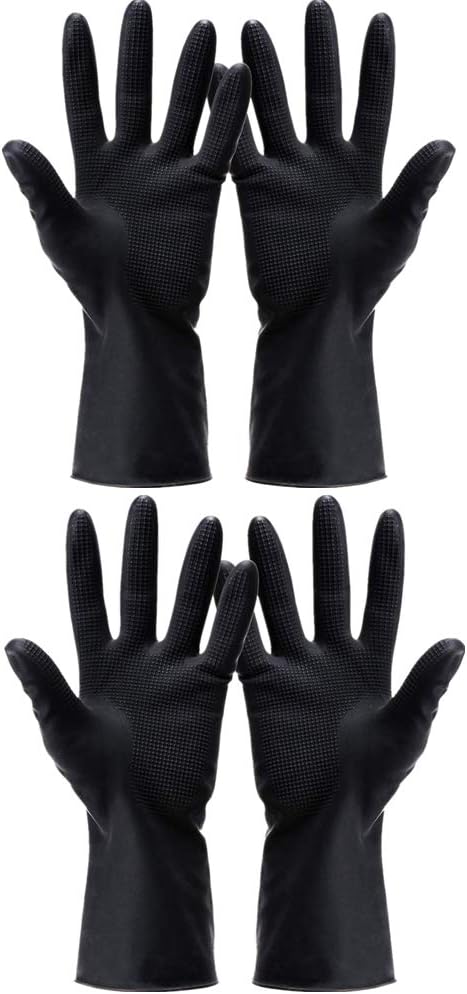 2Pairs Hair Dye Gloves Hair Color Latex Gloves for Hair Salon Hair Dyeing Cleaning Cooking Dishwashing, Black, 4 Piece Assortment