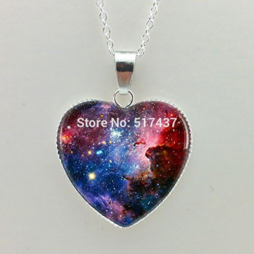 Pretty Lee Silver Heart Shaped Necklaces Geek Pendant Nebula Pendant Galaxy Necklace Space Pendant Glass Cabochon Jewelry Galaxy Jewelry