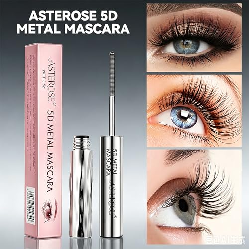 5D Mascara with Wire Brush, Black, Waterproof, Volume and Length | Smudge-proof, long-lasting, vegan, make-up removal with warm water, reusable brush